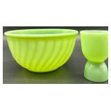 Fire-King 7" Jadite Swirl Mixing Bowl and Egg Cup Set