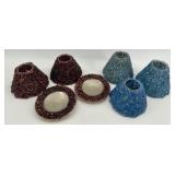 Set of Beaded Glass Lamp or Sconce Shades, Purple and Blue