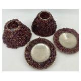 Set of Beaded Glass Lamp or Sconce Shades, Purple and Blue