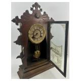 Pair of Antique Wooden Mantel Clocks with Ornate Details