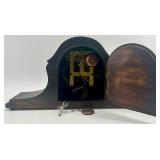 Pair of Antique Wooden Mantel Clocks with Ornate Details