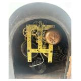 Pair of Antique Wooden Mantel Clocks with Ornate Details