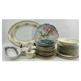Huge Lot of Vintage Hand Painted China Serving Platters and Plates including Noritake