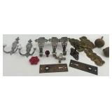 Collection of Antique and Vintage Hardware including Hooks, Door Plates, and Knobs