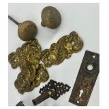 Collection of Antique and Vintage Hardware including Hooks, Door Plates, and Knobs