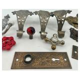 Collection of Antique and Vintage Hardware including Hooks, Door Plates, and Knobs
