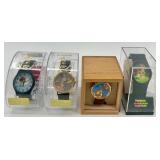 Collection of 4 Vintage Disney Character Watches in Display Cases