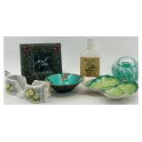 Vintage Decorative Homewares Lot with Porcelain, Art Glass, and Perfume Bottle