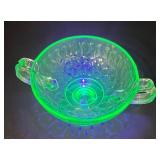 Collection of 4 Vintage Patterned Glass Dishes and Bowls, including Imperial Uranium Glass