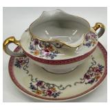 Haviland France Rosemont Porcelain Dinnerware Set with Floral Pattern and Gold Trim
