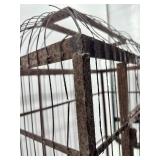 Antique Metal Bird Cage with Twin Doors and Patina