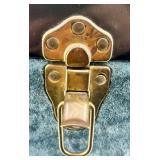 Vintage Blue and Wood Small Trunk with Metal Accents and Floral Lined Interior