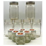 Collection of 12 Ball Glass Mason Jars with Lids Assorted Sizes