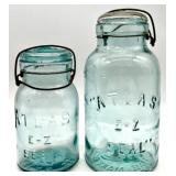 Pair of Vintage Atlas E-Z Seal Jars and Frosted Glass Miniature Tealight Lamps