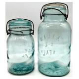 Pair of Vintage Atlas E-Z Seal Jars and Frosted Glass Miniature Tealight Lamps