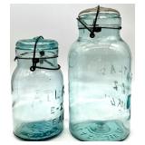 Pair of Vintage Atlas E-Z Seal Jars and Frosted Glass Miniature Tealight Lamps