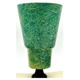 Vintage MCM Ceramic Scroll Table Lamp with Green Fiberglass Shade