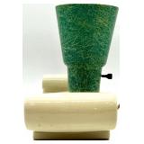 Vintage MCM Ceramic Scroll Table Lamp with Green Fiberglass Shade