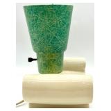 Vintage MCM Ceramic Scroll Table Lamp with Green Fiberglass Shade