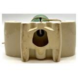 Vintage MCM Ceramic Scroll Table Lamp with Green Fiberglass Shade