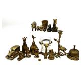 Vintage Brass Decor Collection with Figures, Car, Candle Holders, and More