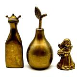 Vintage Brass Decor Collection with Figures, Car, Candle Holders, and More