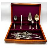 Assorted Silverplate and Stainless Flatware Collection with Wooden Storage Case