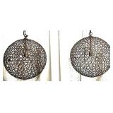 Pair of Round Metal Wire Globe Pendant Light Fixtures