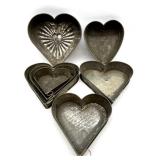 Set of 7 Vintage Heart-Shaped Metal Cake Pans and Molds