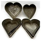 Set of 7 Vintage Heart-Shaped Metal Cake Pans and Molds