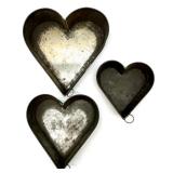 Set of 7 Vintage Heart-Shaped Metal Cake Pans and Molds