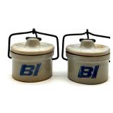 Vintage 3-Tier Metal Stand with Robinson Ransbottom Stoneware Crock and 2 Miniature BI Jars