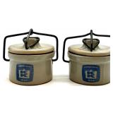 Vintage 3-Tier Metal Stand with Robinson Ransbottom Stoneware Crock and 2 Miniature BI Jars