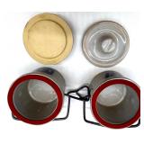 Vintage 3-Tier Metal Stand with Robinson Ransbottom Stoneware Crock and 2 Miniature BI Jars