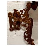 Antique Wall-Mounted Kerosene Oil Lamp with Reflector and Ornate Cast Iron Bracket