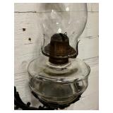 Antique Wall-Mounted Glass Oil Lamp with Cast Iron Bracket
