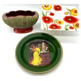 Set of 3 Decorative Tableware Pieces - Floral Vase, Poppy Cake Stand, Vintage Espresso Plate