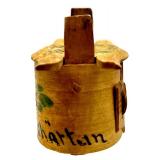 Antique Swedish Miniature Painted Wooden Box with Handle and Decorative Motif