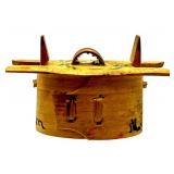 Antique Swedish Miniature Painted Wooden Box with Handle and Decorative Motif