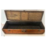 Antique Wooden Locking Storage Box with Brass Hardware and Handle