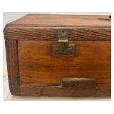 Antique Wooden Locking Storage Box with Brass Hardware and Handle
