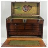 Vintage Wood Machinist Tool Chest with Drawers and Mirror
