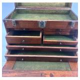 Vintage Wood Machinist Tool Chest with Drawers and Mirror