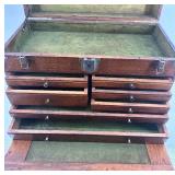 Vintage Wood Machinist Tool Chest with Drawers and Mirror