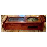 Antique Wood Case Wall Clock with Brass Pendulum and Roman Numeral Dial
