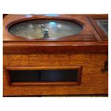 Antique Wood Case Wall Clock with Brass Pendulum and Roman Numeral Dial