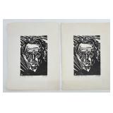 Harry Kernoff set of 2 Signed Block Prints of W.B. Yeats