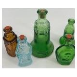 Vintage Decorative Collection with Wire Shoe, Glass Bottles, Lacquer Box, and Postcard