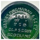 Vintage James Buchanan Green Bottle with Cork-N-Seal and 2 Large Glass Jars