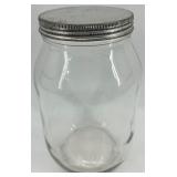 Vintage James Buchanan Green Bottle with Cork-N-Seal and 2 Large Glass Jars